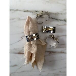 Bow Napkin Rings Set of 6 Silver and Gold Tone Table Decor Place Setting